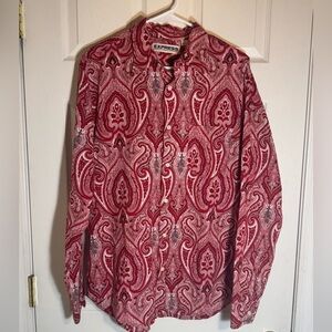 Express Men’s Long Sleeve Button-Down Shirt – Red Paisley Print – Size‎ Large